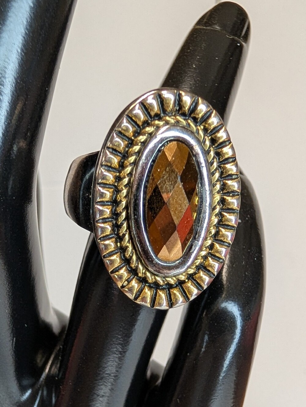 Lia Sophia Faceted Brown Oval Stone Two-Tone Fashion Ring
